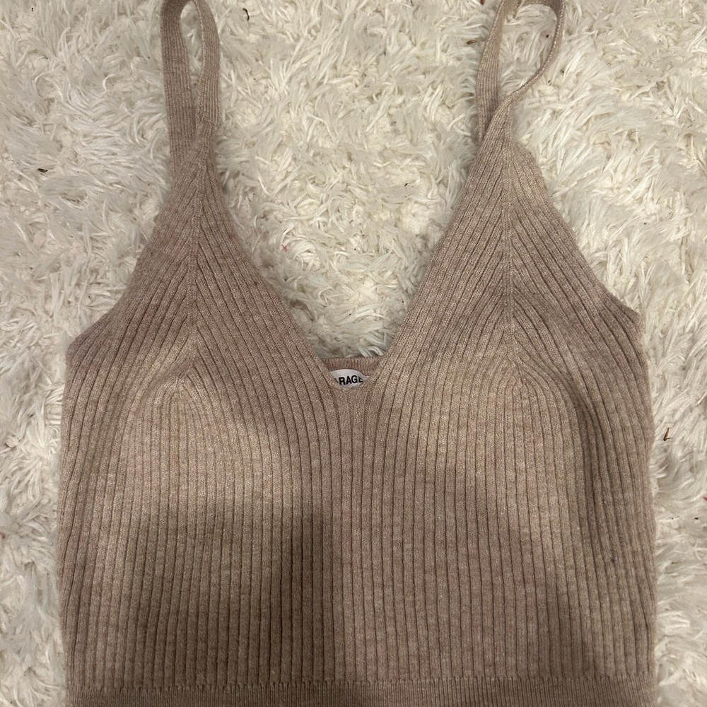 Garage Ribbed Knit Top in Soft Beige
